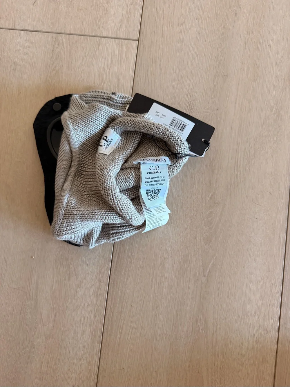 C.P. Company Knit Beanie in Beige with Black Tags